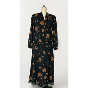 NWT VTG Pendleton 2-pc. Skirt Top Suit Set 10 Petite Black Brown Floral Classic
